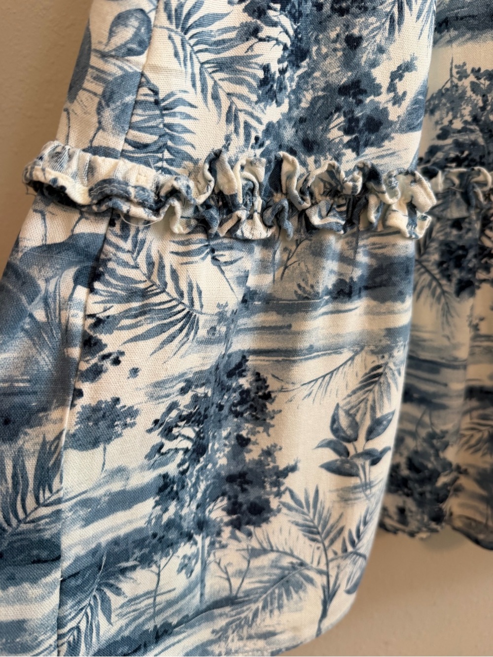 Blue and White Floral Maxi Dress with Smocked Bodice - Picture 6 of 7